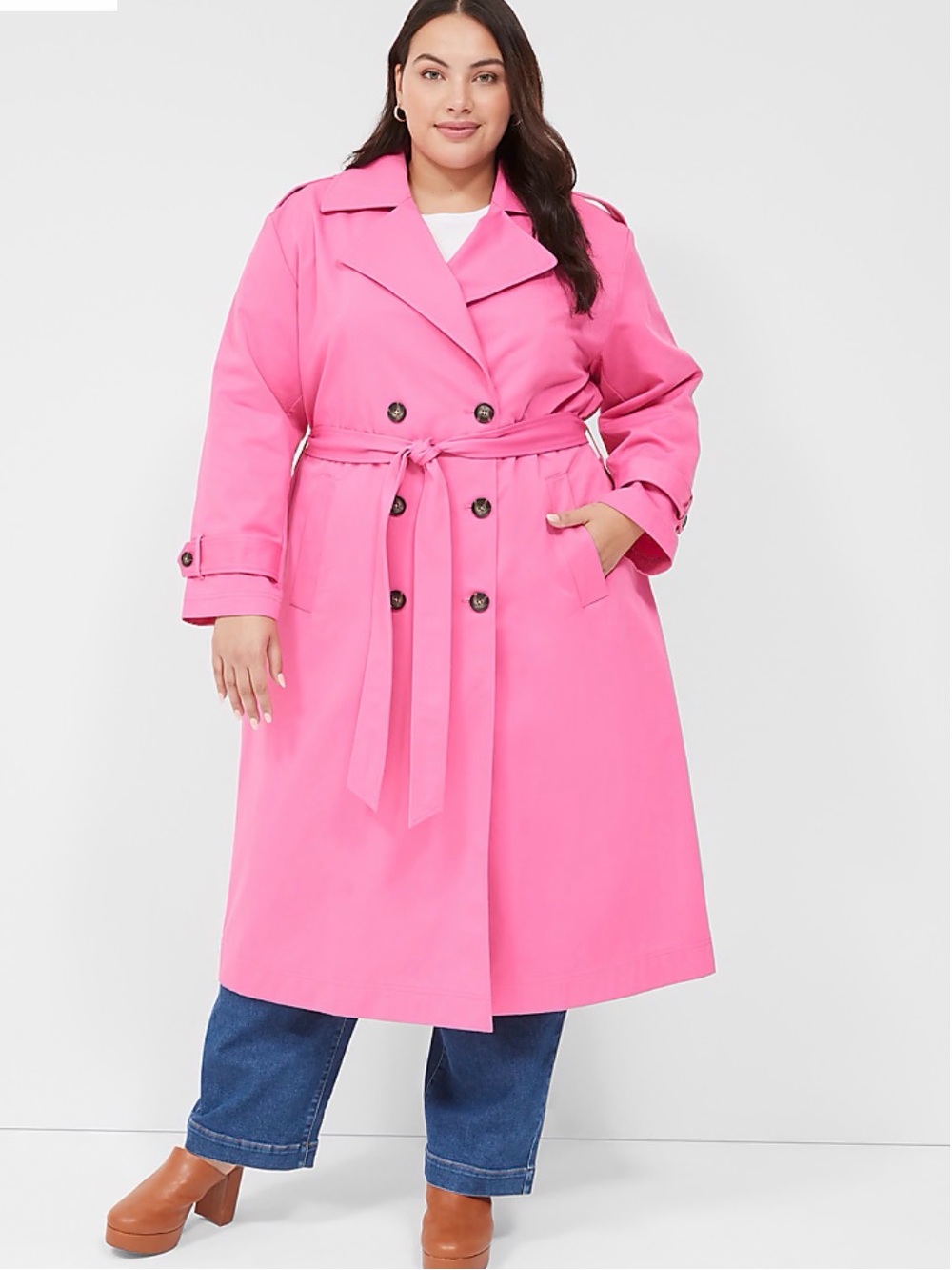 PINK BELTED DOUBLE BREASTED TRENCH COAT